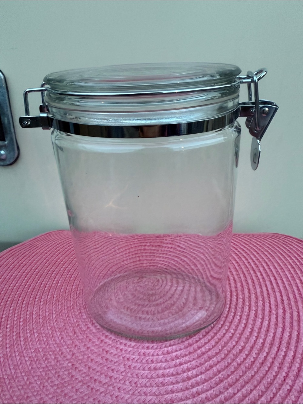 Clear Glass Airtight Storage Jar with Metal Clamp Lid Oblong Oval